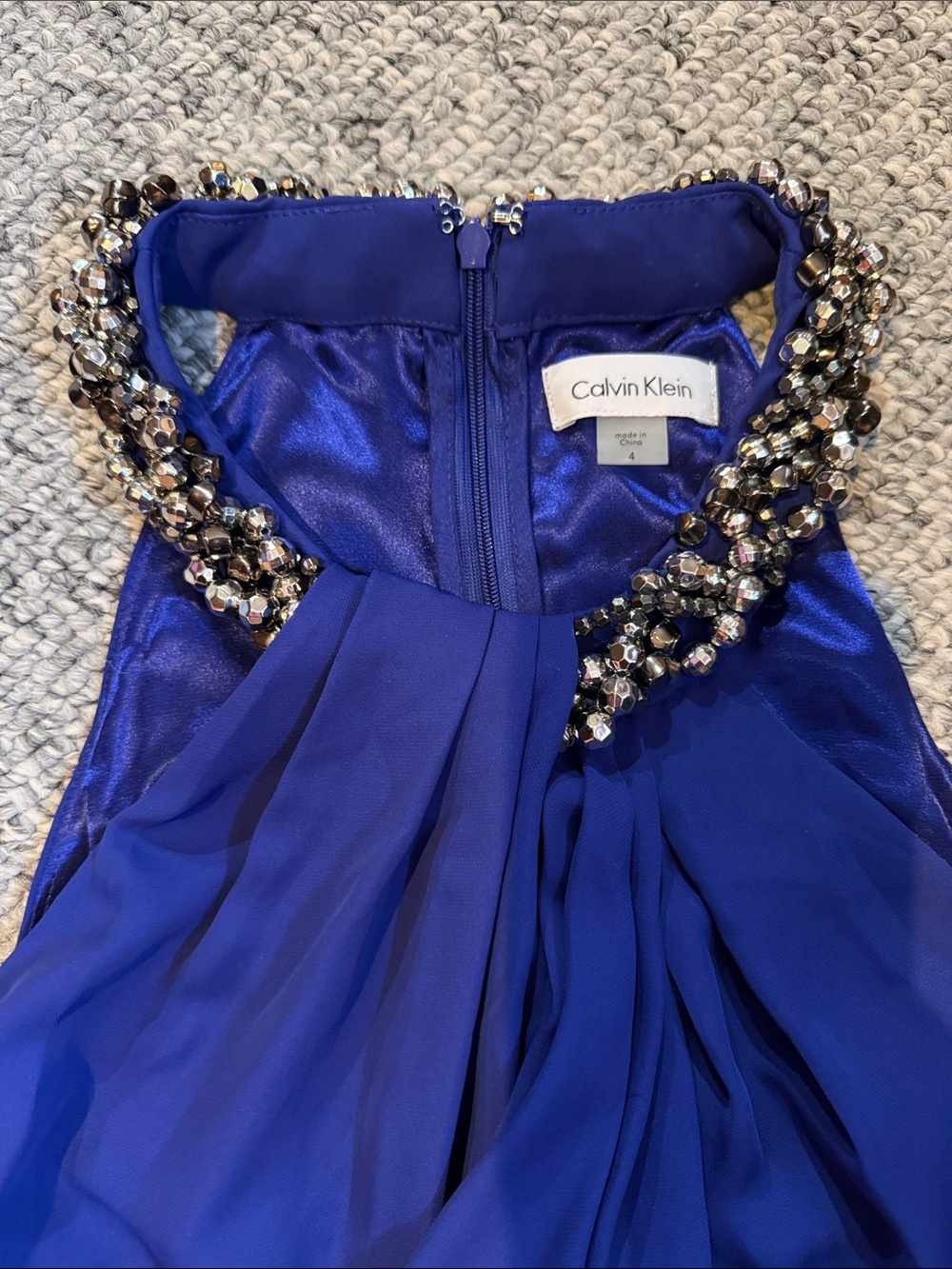 Calvin Klein Beaded Halter Neck Royal Blue NWT Size 4 - Picture 3 of 6